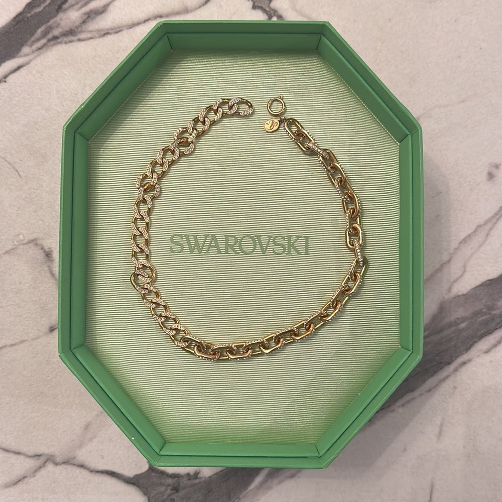 Authentic Swarovski Gold Chainlink Necklace with Stones - comes with box